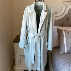Tahari Mint Open-Front Long Trench Coat